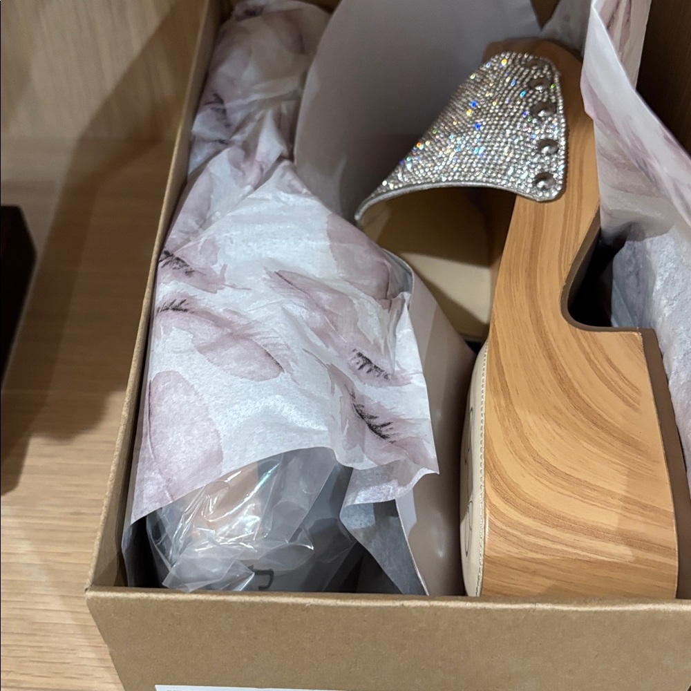 Jessica Simpson Silver Sparkle Wood-Effect Platform Mules - Picture 3 of 4